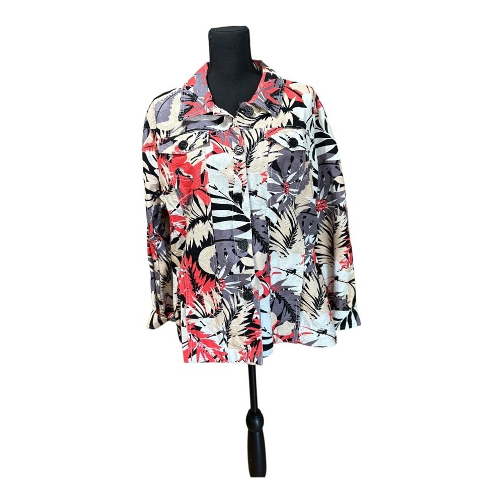 Draper's & Damon's button-up shirt/jacket with a multicolor floral & leaf print